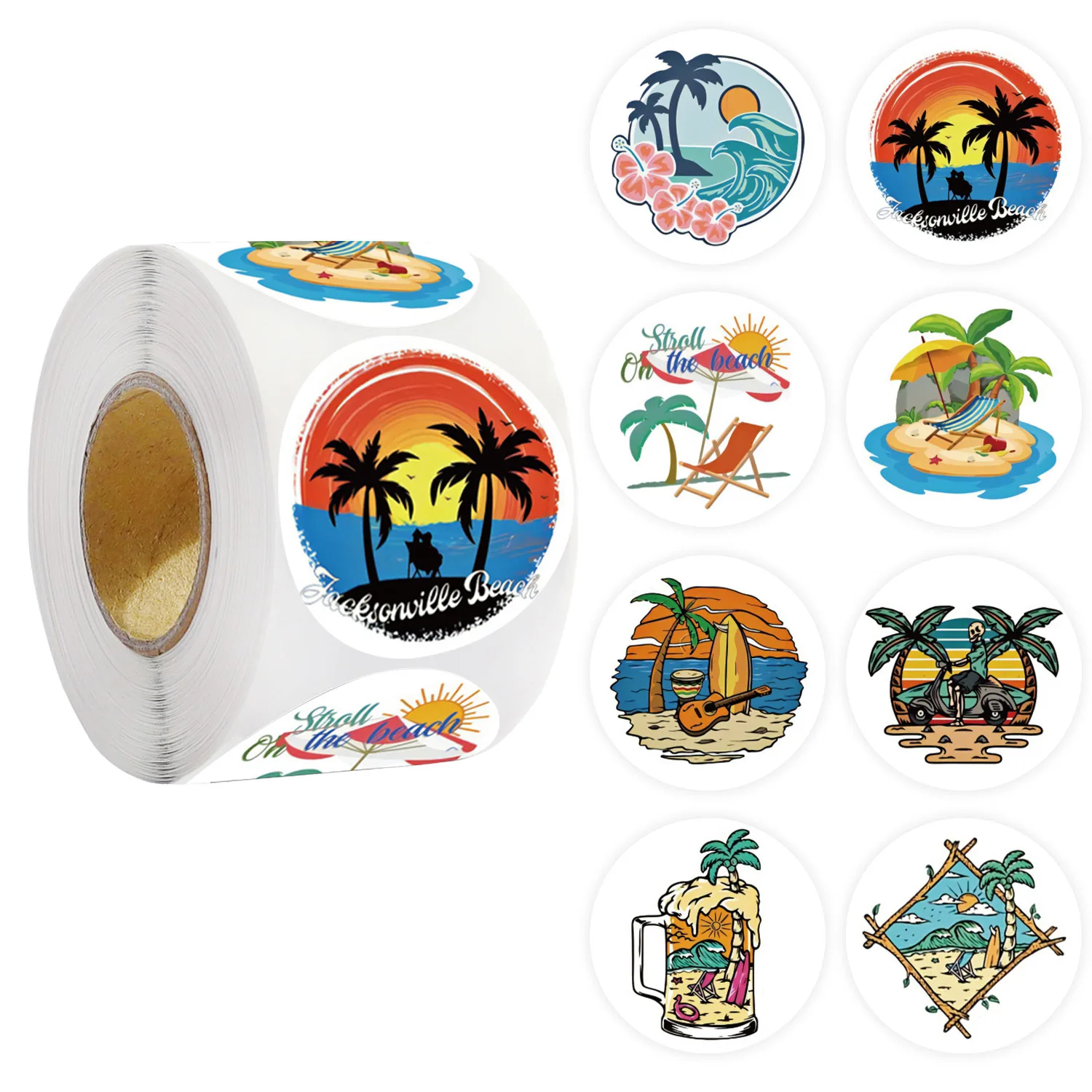 1 Rolle 500 Stück Sommer-Cartoon-handgefertigte dekorative Geschenkbox mit selbstklebenden Aufklebern zum Versiegeln