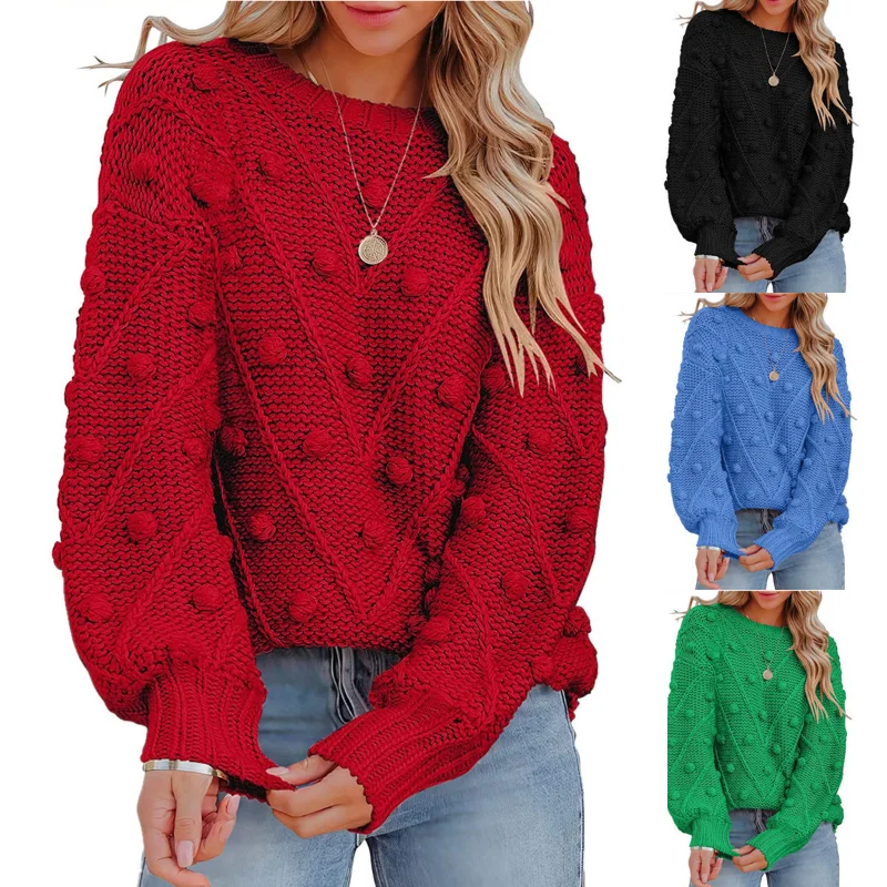 

2023 Autumn/Winter New Wool Ball Knit Loose Long Sleeve Pullover Sweater for Women casacos de inverno feminino sweater mujer