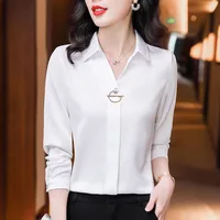 Femmes élégantes chemisier en mousseline de soie 2025 nouveau tempérament col rabattu bureau dame chemise Streetwear décontracté couleur unie hauts vêtements 4