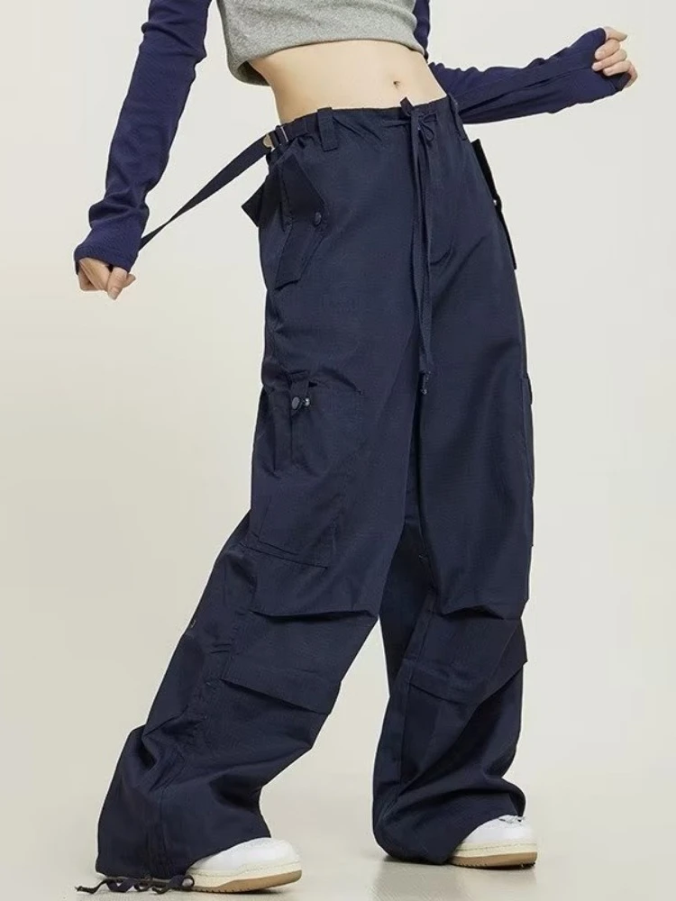 Deeptown Y2k Vintage Steetwear Cargo Pants Women American Retro Loose Pocket Parachute Pants Harajuku Oversized Baggy Sweatpants