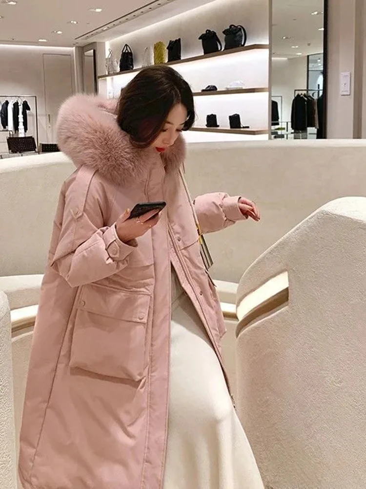 faux Fur Collar Hooded Long Parkas Chaquetas Cotton Winter Cold Padded  Overcoat Jaquetas Casual Warm Quilted New Abrigos 2023