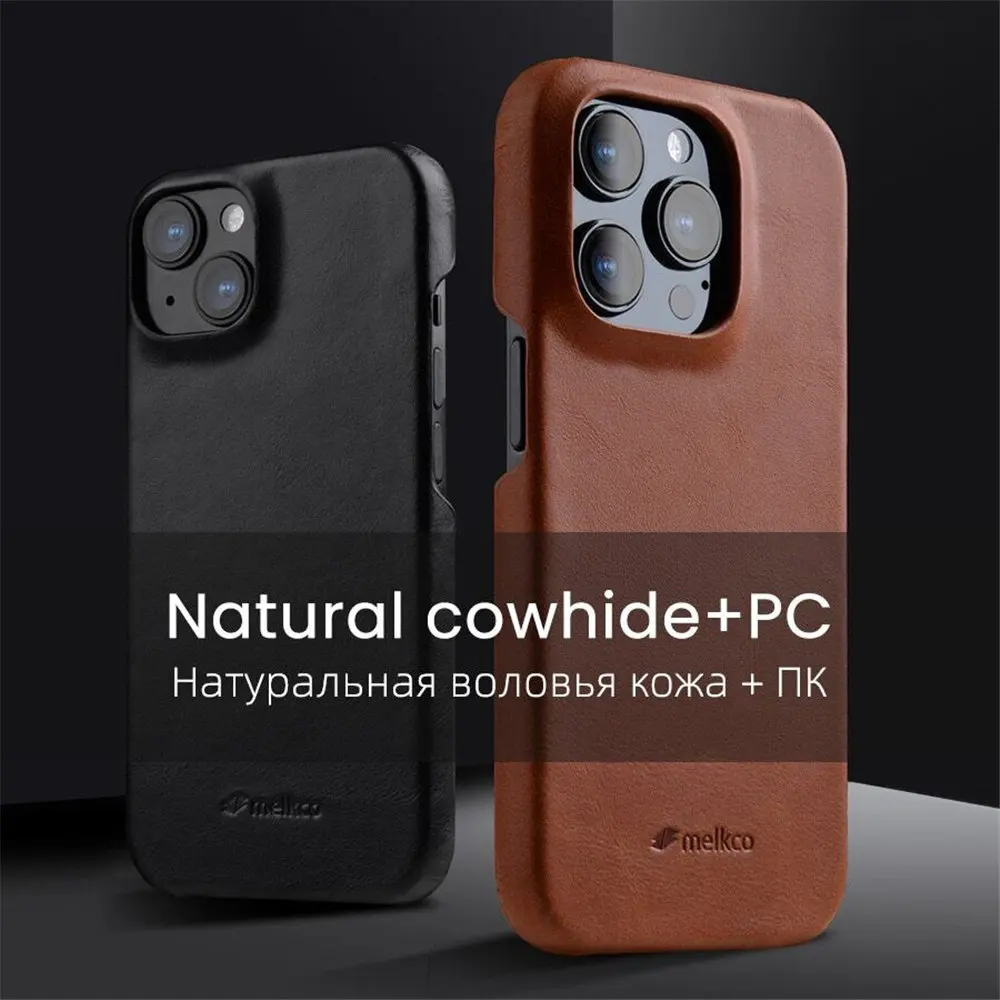 

Original Melkco Genuine Leather Case for iPhone 15 Pro Max 14Pro 14 Oil Wax Retro Business Back Cover
