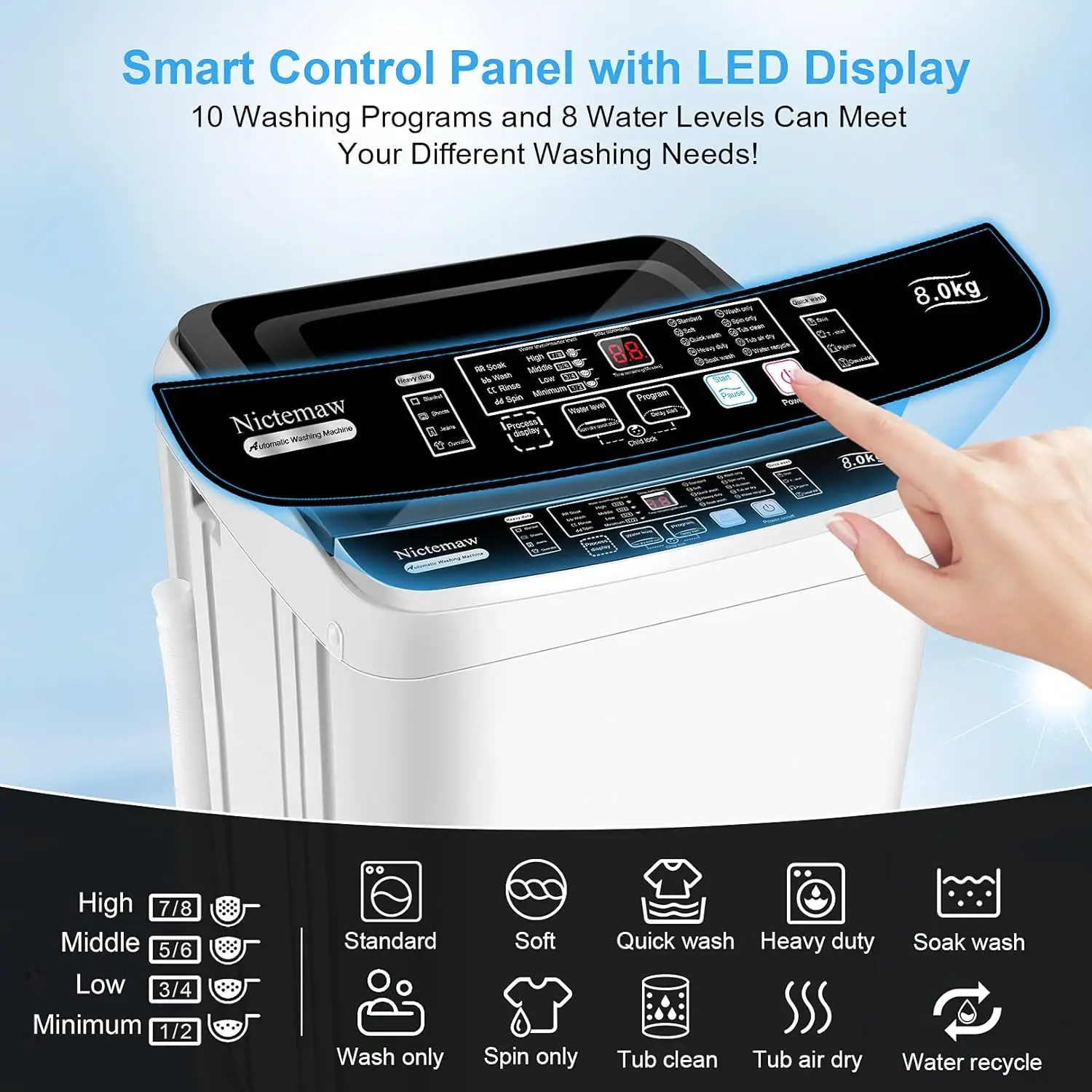 17.8Lbs Portable Washing Machine Nictemaw Portable Washer 2.3 Cu.ft Washer and Dryer Combo with Drain Pump 10 Programs