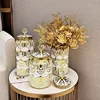 Ceramic Checkmate Jar Storage Jar Gold Stripe Storage Tank Flower Vase Airtight Tank Home Decoration Accessories 4