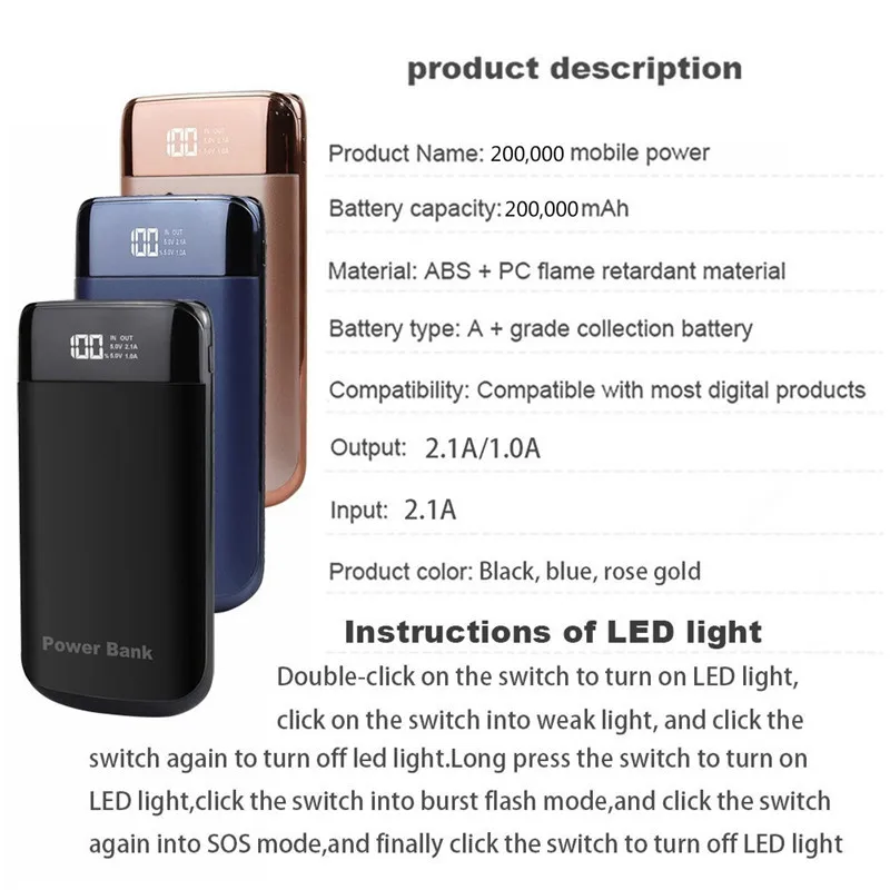 30000mah Power Bank LED External Battery PoverBank USB Powerbank Portable Mobile Phone Charger for Iphone Xiaomi Iphone powerbank for phone Power Bank