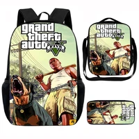 Game G-grand T-theft A-auto Child School Backpack with Lunch Bags ,Pencil Bags ,School Bags for Boys Girls Best Gift