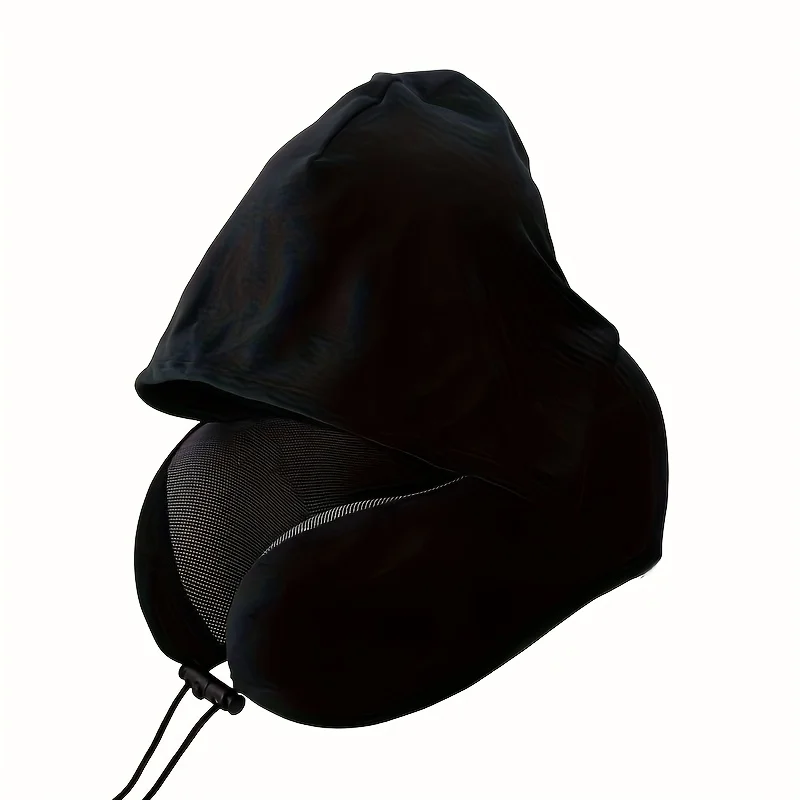 Hooded Adjustable U-Shaped Travel Neck Pillow with Polyester Fill
