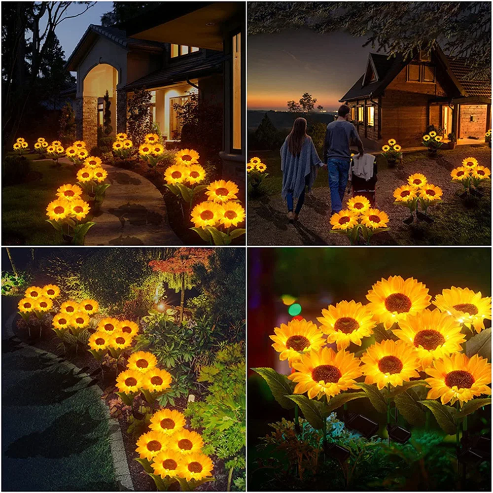 LED Solar Sunflowers Rose Flower Light Home Decorative Garden Decoration Lawn Lamp Waterproof Landscape Rose Light solar lights solar decoration light