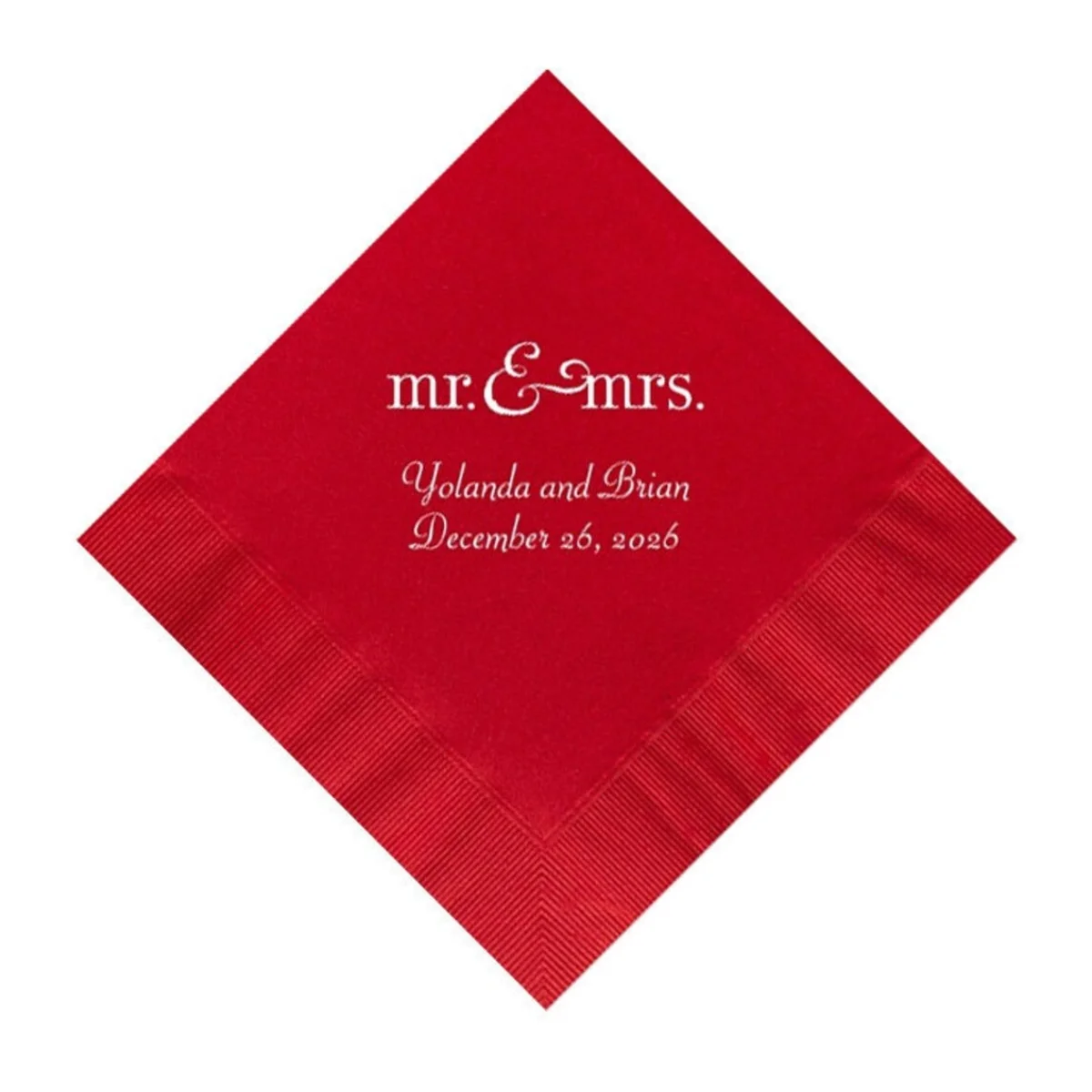 

50pcs Mr. and Mrs. Wedding Napkins Personalized Cocktail Napkins Choose Red or Any Color Modern Contemporary