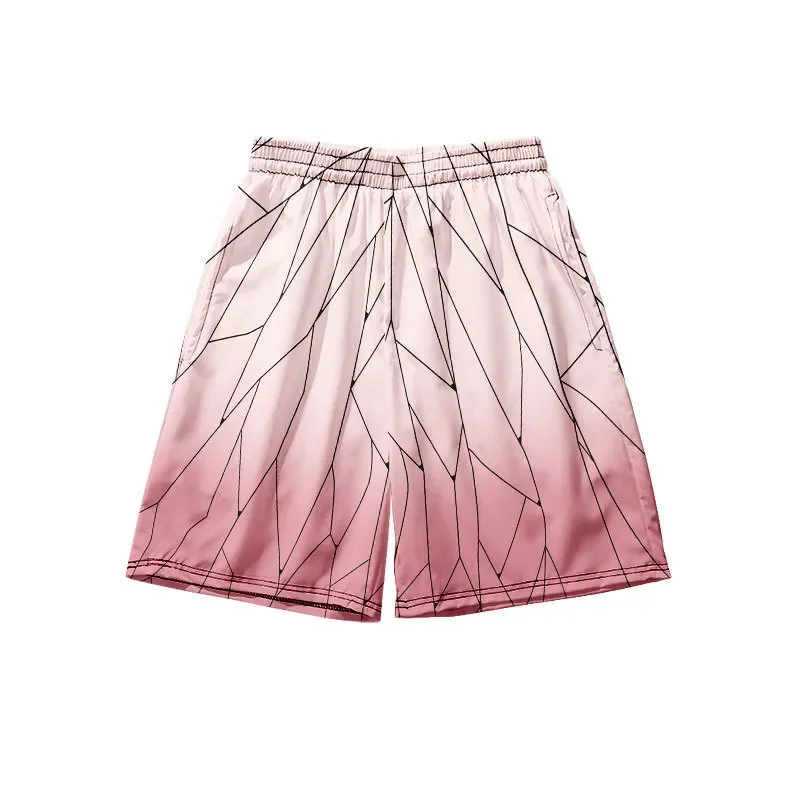 summer Beach Shorts with Pocket for Men, Anime 3D Print Costume, Kamado Tanjirou, Harajuku Jogging Pants 2024 5