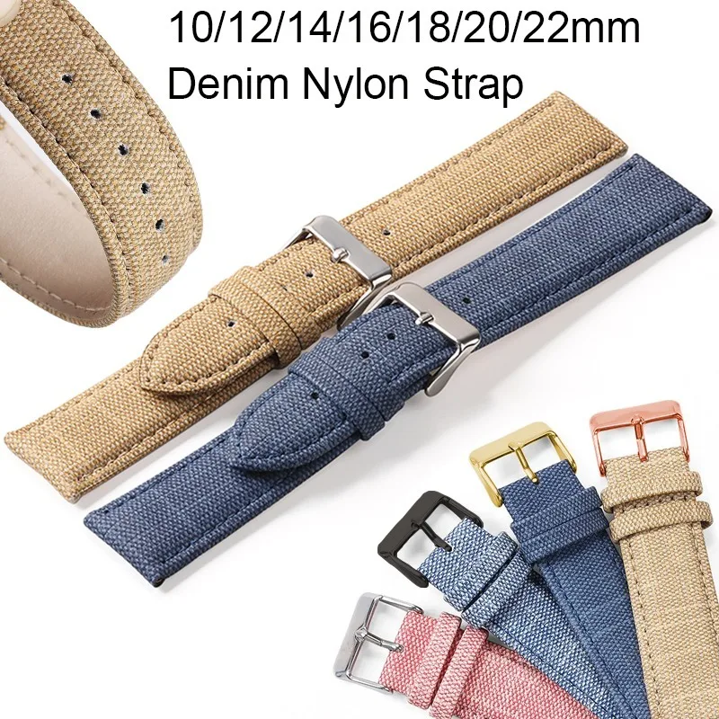 Vintage-Style Denim Nylon Canvas Watch Strap - Soft, Sporty & Universal Wristband Bracelet