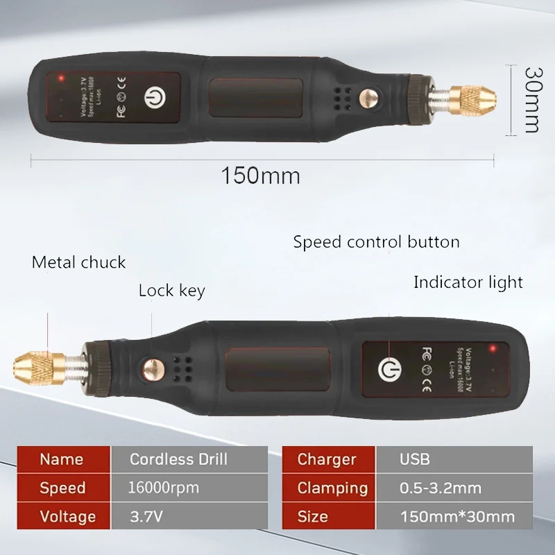 Mini Electric Drill USB Wireless Handheld Drill Rotary Tool for Woodworking Engraving Jewelry Metal Glass