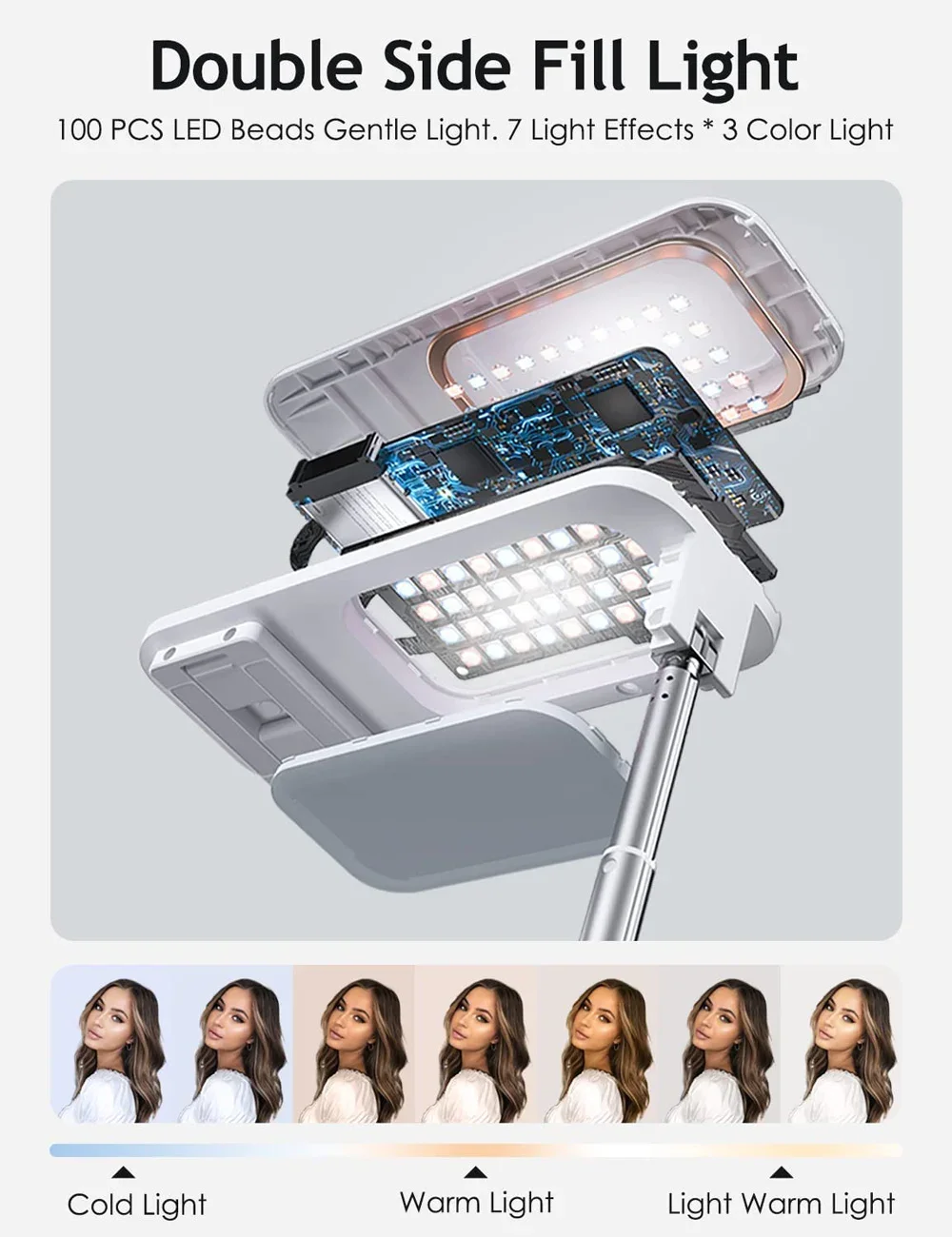 텔레스코픽 오버헤드 카메라 브래킷 거치대, 스마트폰용 개폐식 무선 라이브 방송 스탠드, 밝기 조절 셀카, 비디오 도구