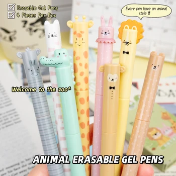 4 Pz/scatola Simpatico Animale Del Fumetto Penne Cancellabili 0.5mm Inchiostro Blu Rotante Penne Gel per I Bambini Studente di Scuola di Scrittura di Cancelleria