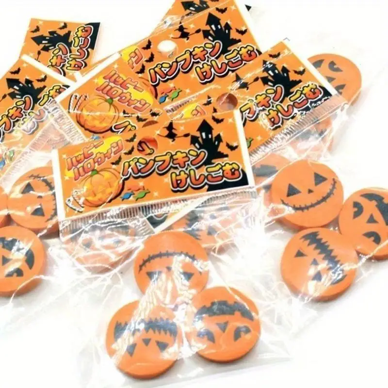 3/6Pc Creative Halloween Rubber Pumpkin Printing Eraser Students Stationery Suitable Classmate Study Writing Error Pencil Eraser