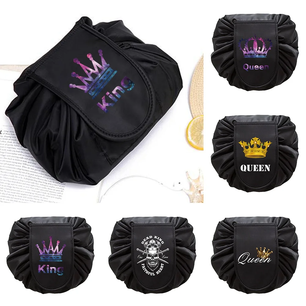 

King Print Drawstring Makeup Storage Bag Cosmetic Bag Women Eye Shadow Brush Pouch Toiletry Beauty Case Travel Make Up Organizer