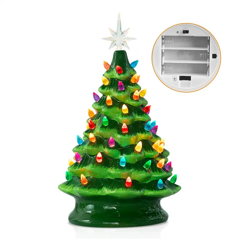 Artificial Ceramic Christmas Tree Light Desktop Xmas Tree Decor Lighting  for Living Room