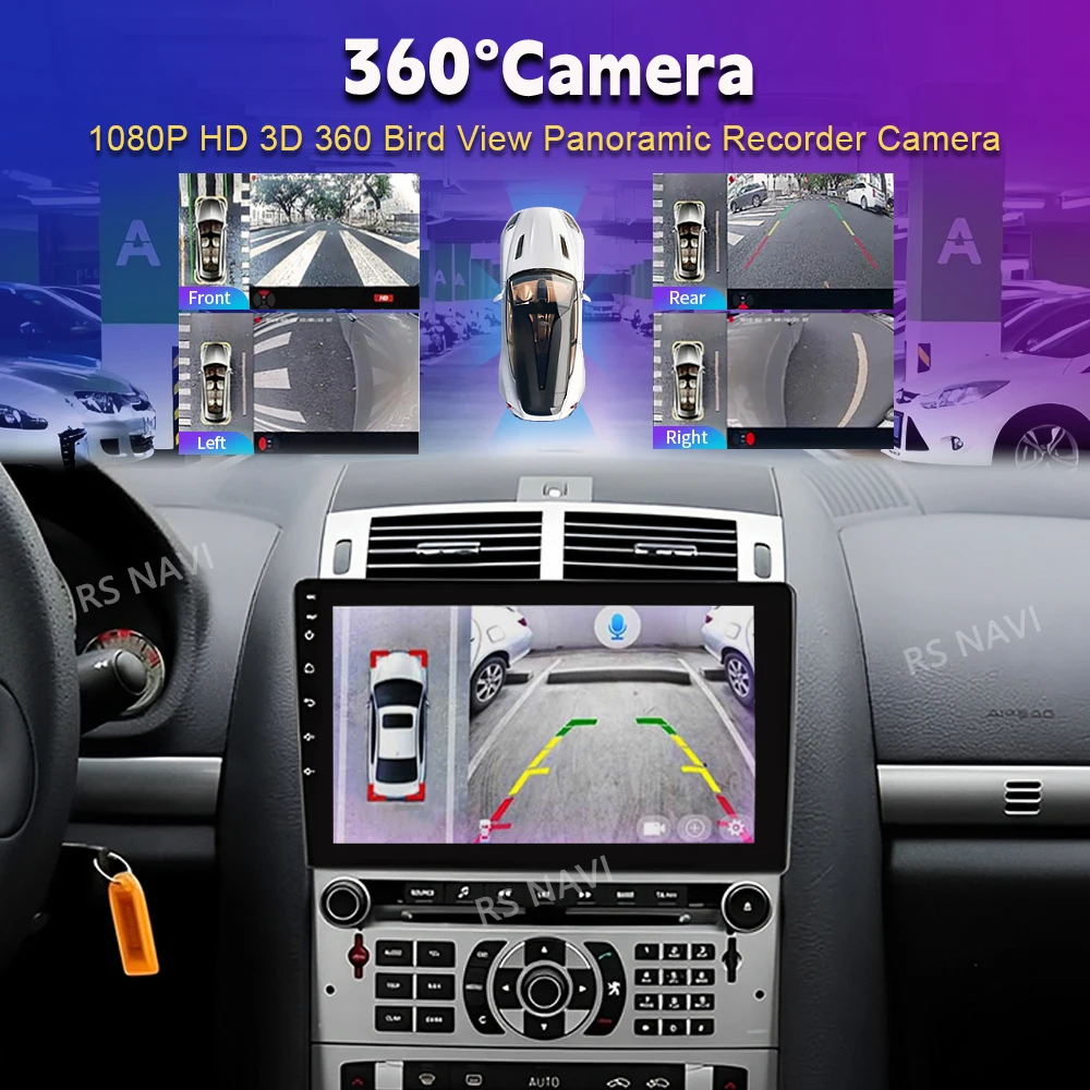 Autoradio per Peugeot 407 Con Carplay Android 13, per Peugeot 407 2004-2011 9 Screen Blu-Ray+Fans 8-Core 64 Go ROM sostegno 4G/NAVI/GPS/WiFi/BT/Radio/ TPMS/FM/USB/Dab