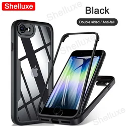 360° Full Body Clear Silicone Case with Dual-Sided Protection for iPhone 7 (Black)