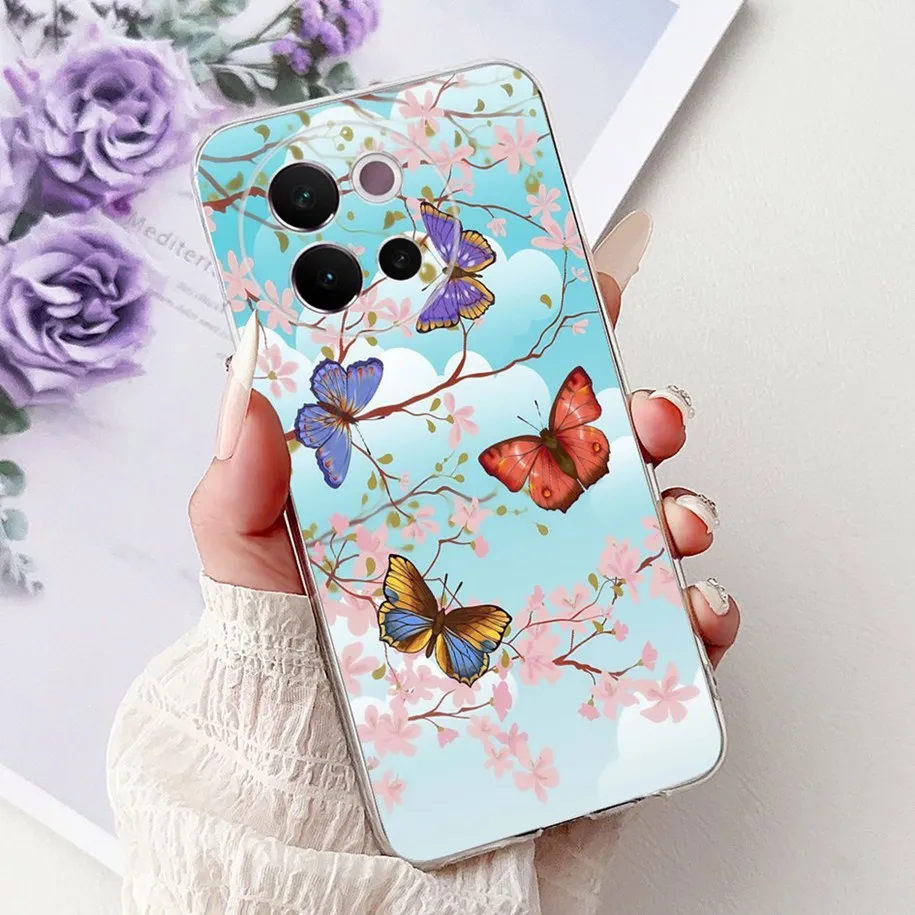 Fashion Flower Butterfly Clear Silicone Phone Case - Soft Bumper Cover for 6.78 Inch Smartphones