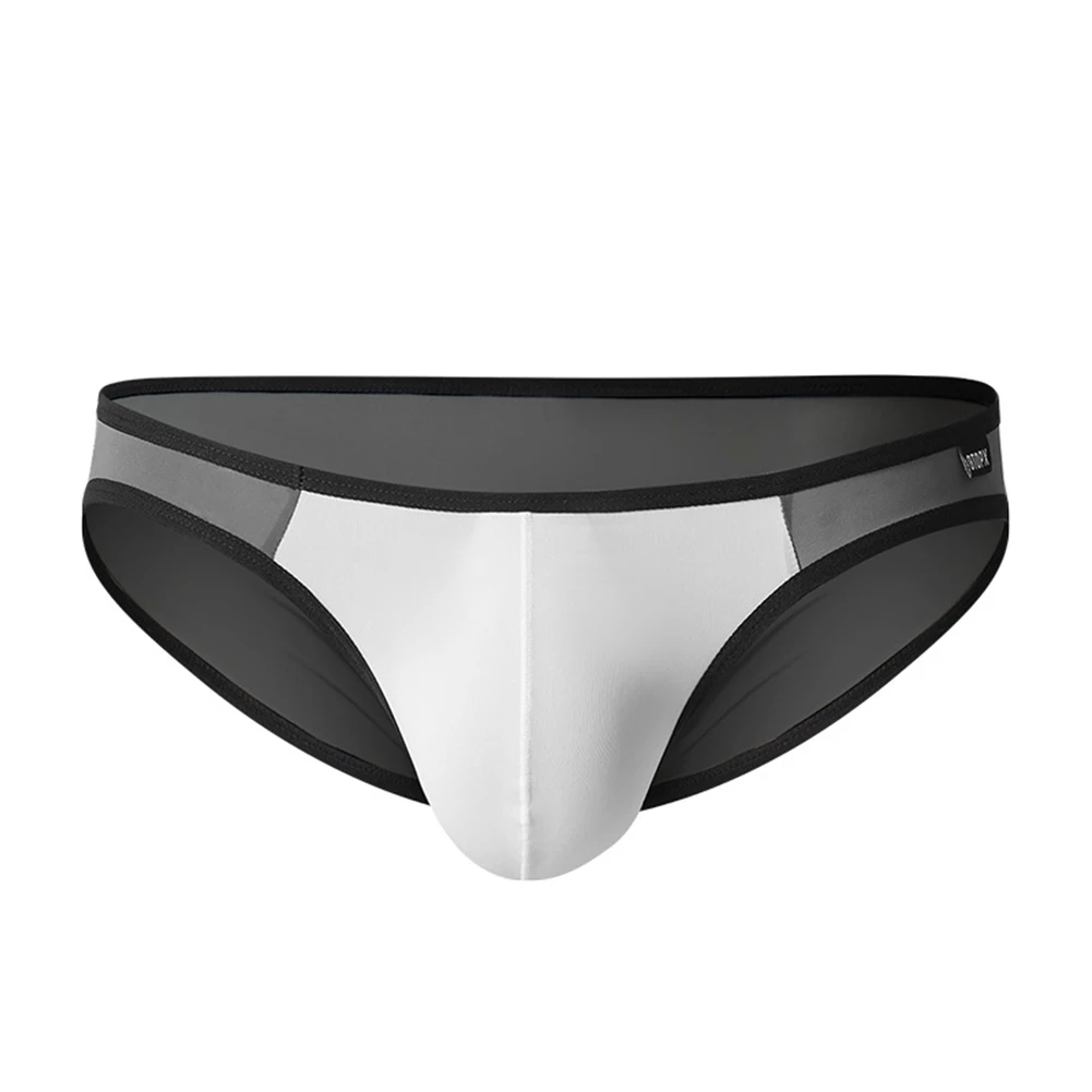 Men Patchwork Ice Silk Brief Soft Short Underwear Ultra-thin Transparent Low Waist Underpants Elasticity Breathable Panties