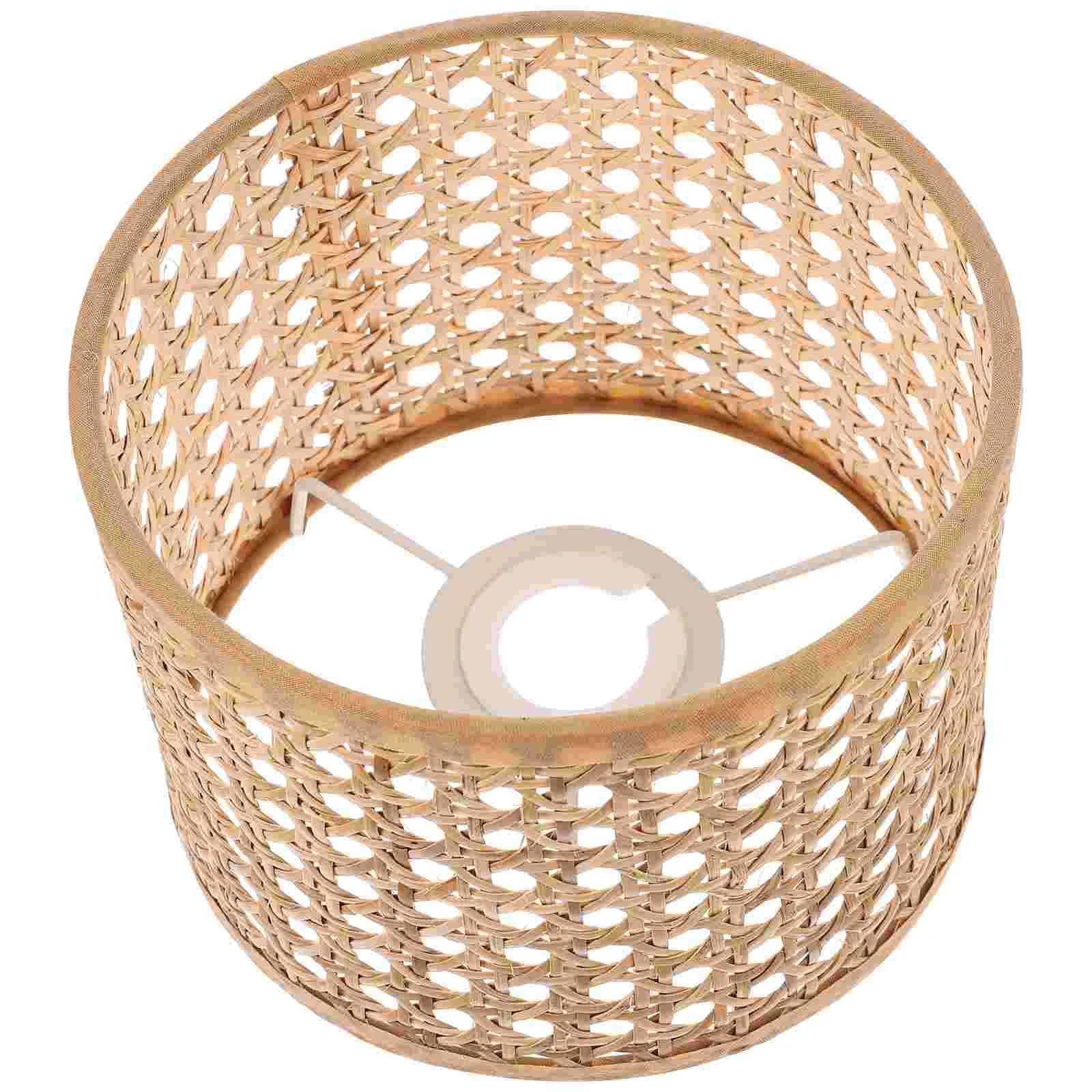 

Rattan Lamp Shade E27/E14 Small Wicker Woven Pendant Lampshade Drum Chandelier Light Cover Wall Floor Table Lamp Bulb Cage Guard