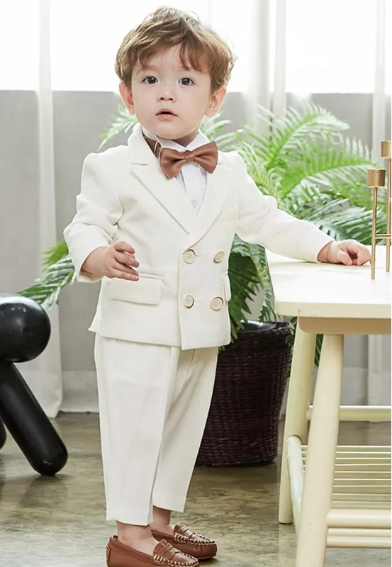 Gentleman Kinder Sommer Weiß Fotografie Anzug Kinder Jacke Hosen Bowite 3PCS Leistung Kostüm Baby Geburtstag Hochzeit Kleid – Detail 5