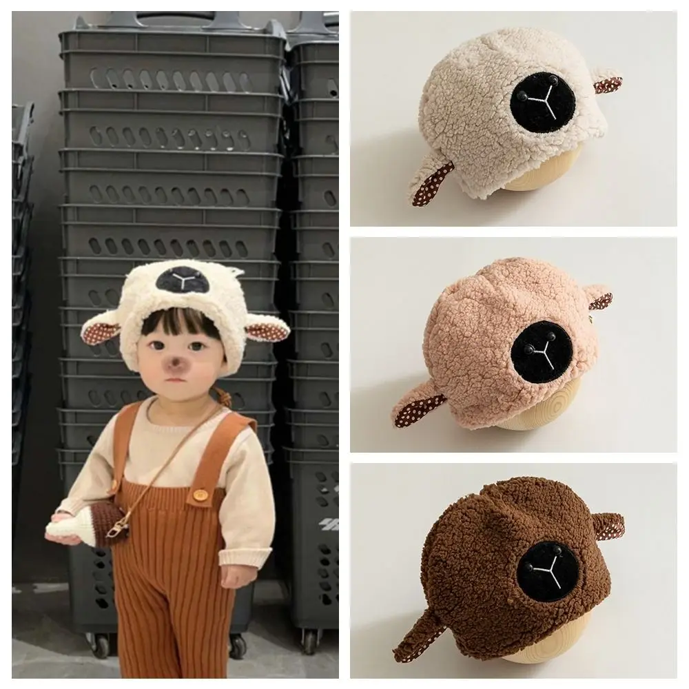 

Cloth Accessories Cute Sheep Hat All-match Plush Korean Style Faux Fur Bucket Hat Muffler Cartoon Children Lamb Hat Boy