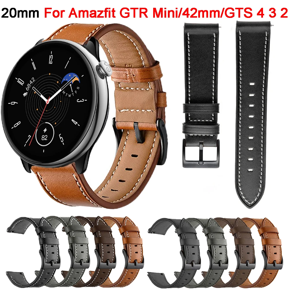 

20mm Leather Strap For Huami Amazfit GTR Mini Sport Bracelet For Amazfit Bip 3 Pro/GTS 4 2 Mini 3 2e/GTR 42mm Replacement Bands