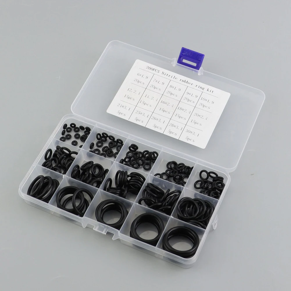 200Pcs Seal Nitrile Rubber Bands Boxed High Pressure O-Rings Repair Kit Waterproof Sealing Elastic Band O Rubber Rings Set