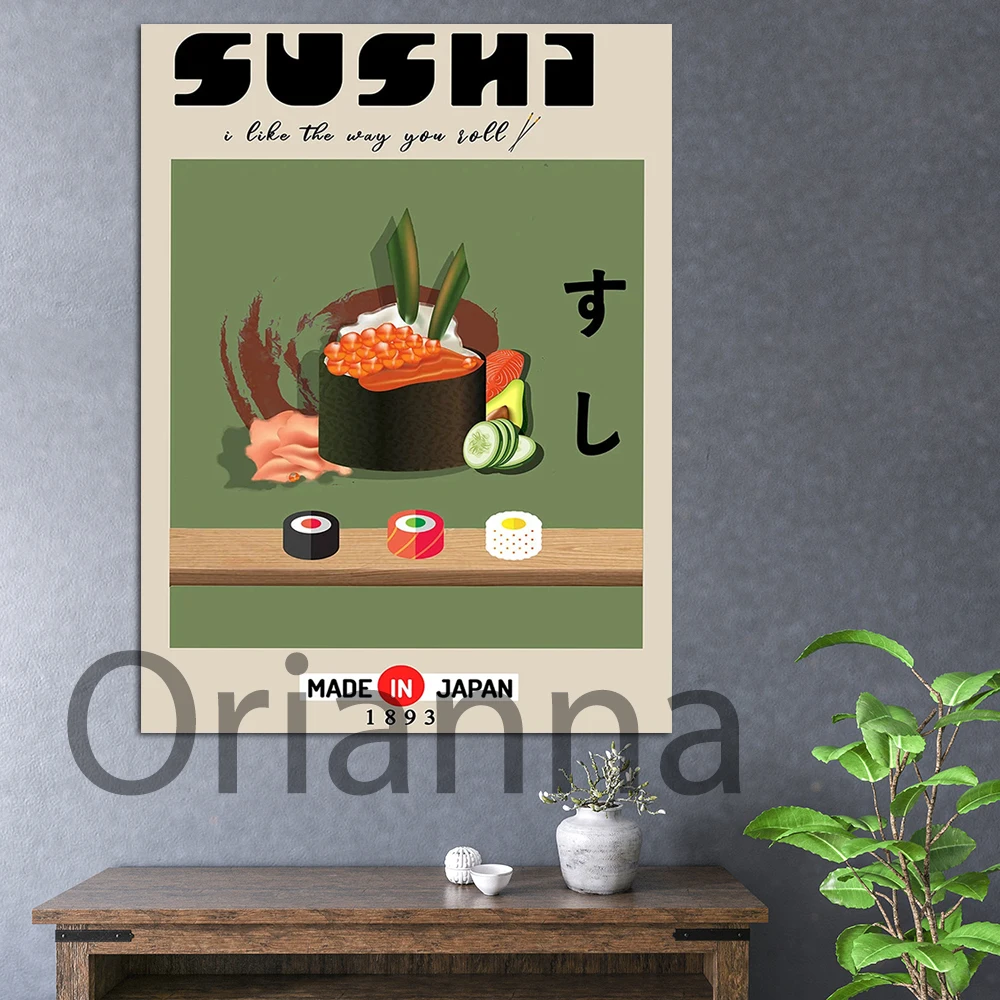 

Sushi Poster, Food Print,Japanese Food, Retro Canvas Poster,Housewarming Gift,Kitchen Decor,Mid Century Poster, Minimalist Print