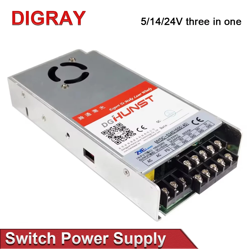 DIGRAY แหล่งจ่ายไฟแบบปรับได้สามในหนึ่งเดียว 500w, อินพุต 110V/220V, เอาต์พุต 24V 12A 15V 5V, เหมาะสำหรับเครื่องเลเซอร์ 1