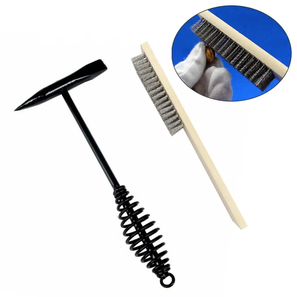 10.5 Inch Cone Vertical Chisel Coil Spring Handle Derusting Welding Chipping Slag Hammer for Welding with 7.78 Inch Wire Brush