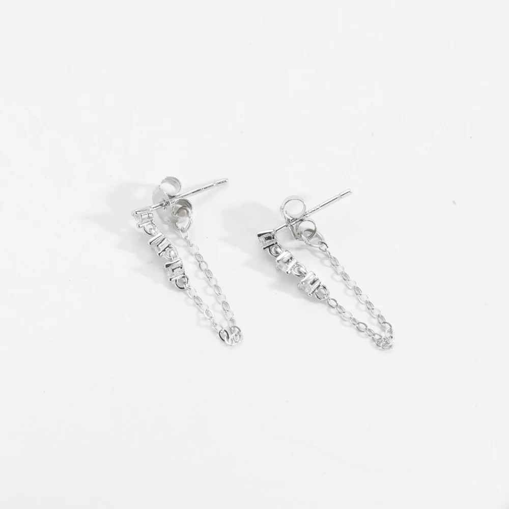Vewant Women 925 Sterling Silver Zircone Cz Chain Drop Earring Clips Piercing Wedding Luxury Fine Jewely
