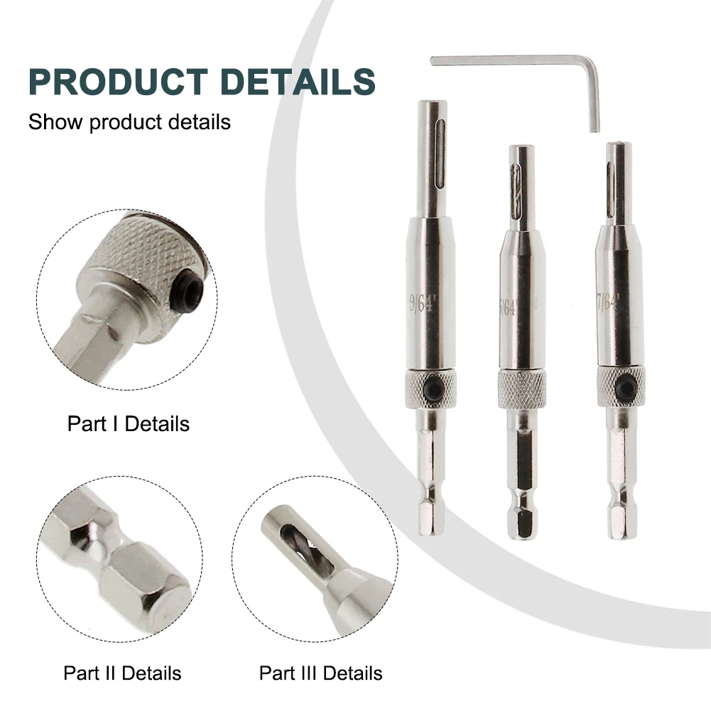 4 PCS Self Centering Hinge Drill Bit Set HSS Positioning The Hole Opener Hex Wrench For Woodworking Door And Window Hinge Tools