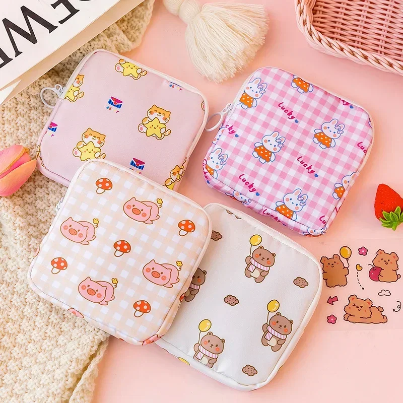 Sanitary Napkin Bag Tampon Storage Organizers Cartoon Makeup Storage Bag Data Cables Lipstick Earphone Storage Organization
