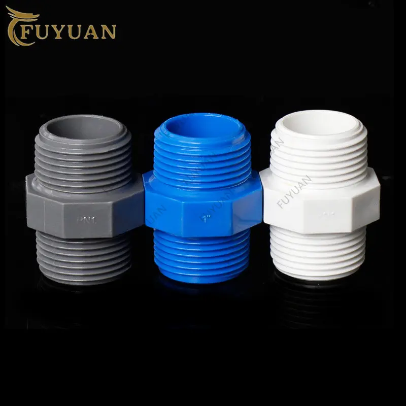 

PVC Plastic 1/2" 3/4" 1" 1-1/4" 1-1/2" 2" BSP Male Thread Equal Hex Nipple Union Pipe Coupling Fittings Connector Coupler