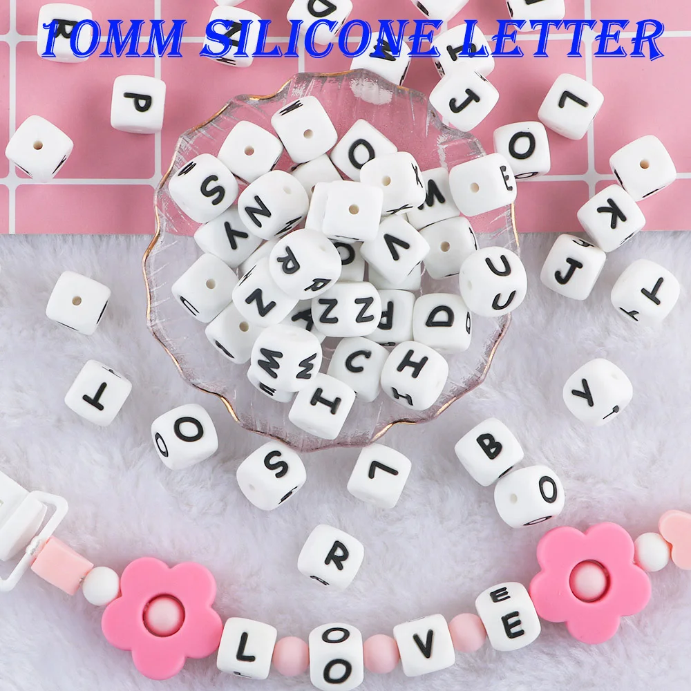 Wholesale 10MM 50/100Pcs Alphabet Silicone Letters Beads For Making Personalized Pacifier Chain Accessories Baby Toy