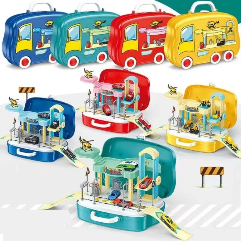 

Children's 2 In 1 Storage Portable Multifunctional Track Parking Box Play House Runway Toy Simulation Parking Gift