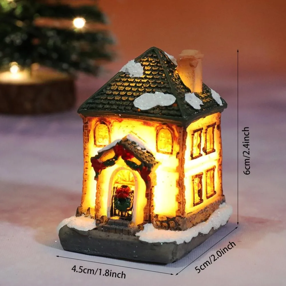 Christmas LED Light Ornaments Resin Mini House Miniature Village Building Xmas Glow Decor Gift Christmas Decoration Navidad Noel