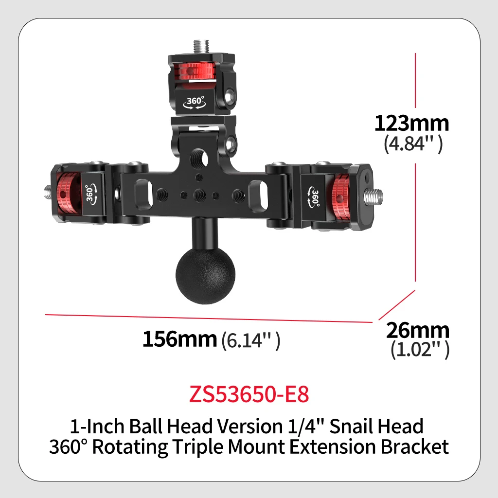Aluminium-Dreifachmontageadapter 1/4 3/8 Zoll/ARRI-Gewinde 180 ° -360 ° Neigung für Action DSLR Kamera Telefon Stativ Verlängerung Halterung Halterung – Detail 20