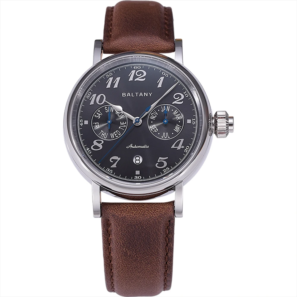 Baltany S6048 Week Month Hardening Process MOP Dial Leather