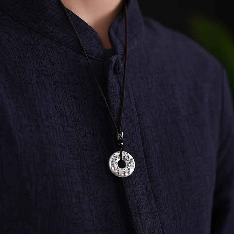 999 Pure Silver Mountain Ghost Money Safety Buckle Pendant For Men National Style Bagua Brand Necklace Pendant ZABRA