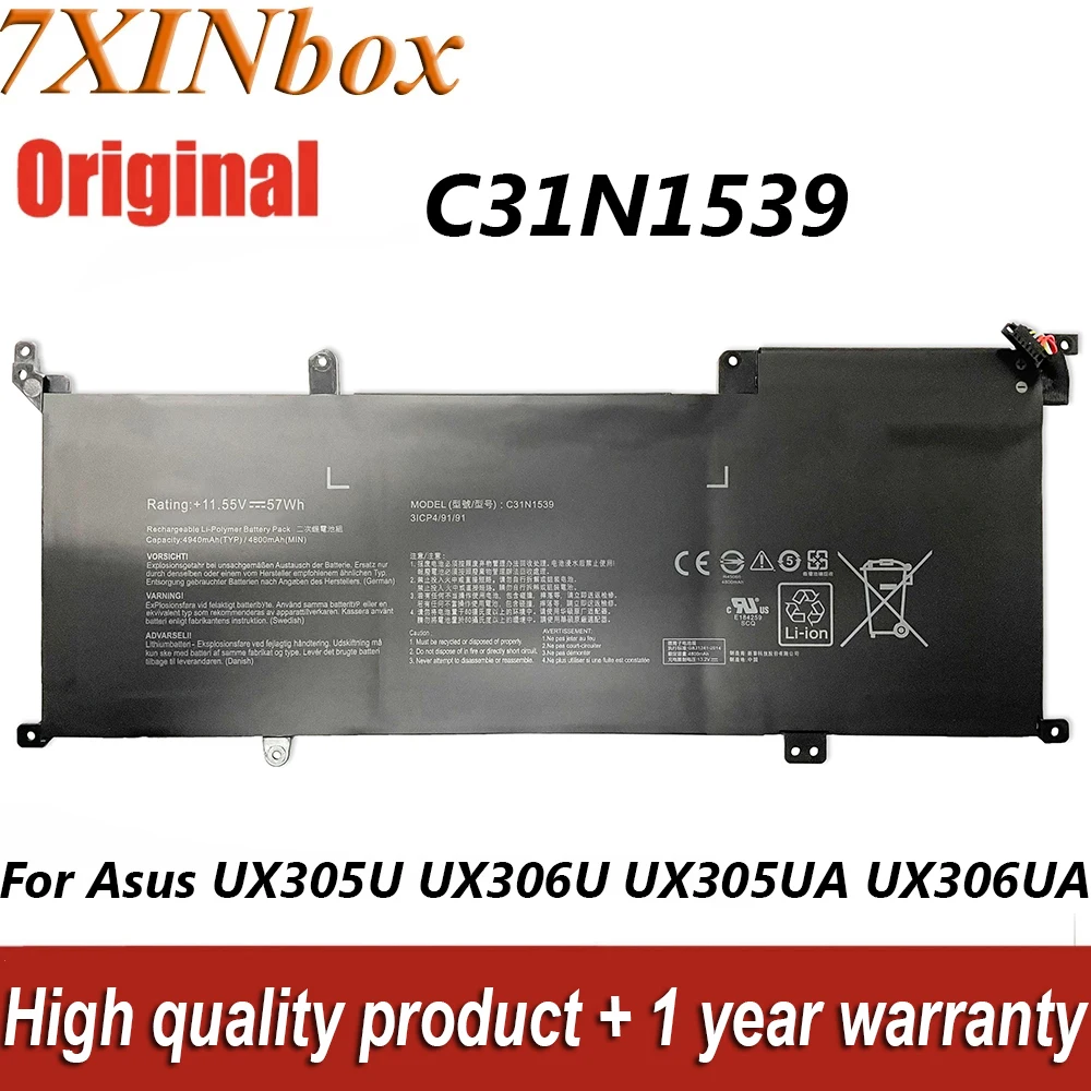 

7XINbox 11,55 V 57Wh 4940mAh C31N1539 C31PN9H 0B200-01180200 Аккумулятор для ноутбука Asus ZenBook UX305UA UX305UAB UX306U Series
