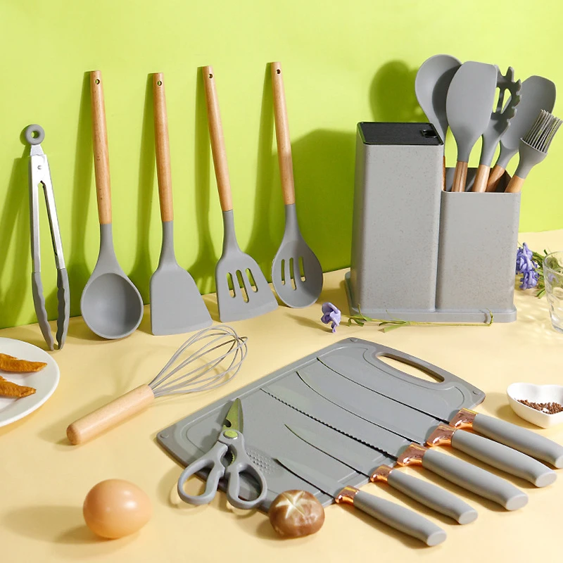 

19 Piece Silicone Kitchenware Set Pot Shovel Soup Spoon Knife High Temperature Resistant Non Stick Cooking Kitchen