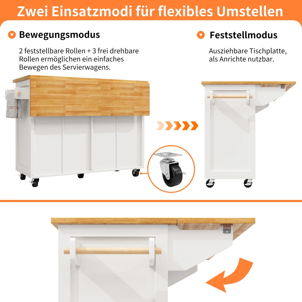 Hochwertige Kücheninsel, multifunktionaler Servierwagen mit großem Stauraum, mobiler Buffetschrank, Küchenwagen – Detail 17