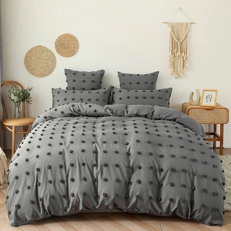 

Nordic Style with Plush Ball Duvet Cover Set Queen Solid Color Single Double Furball Bedding Sets Twin Full Size Quilt Covers