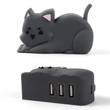 USB Laptop Docking Station Black Cat Shape 3 in 1 Multiport USB 2.0 High Speed USB Type-C Hub Adapter PC Accessories 1
