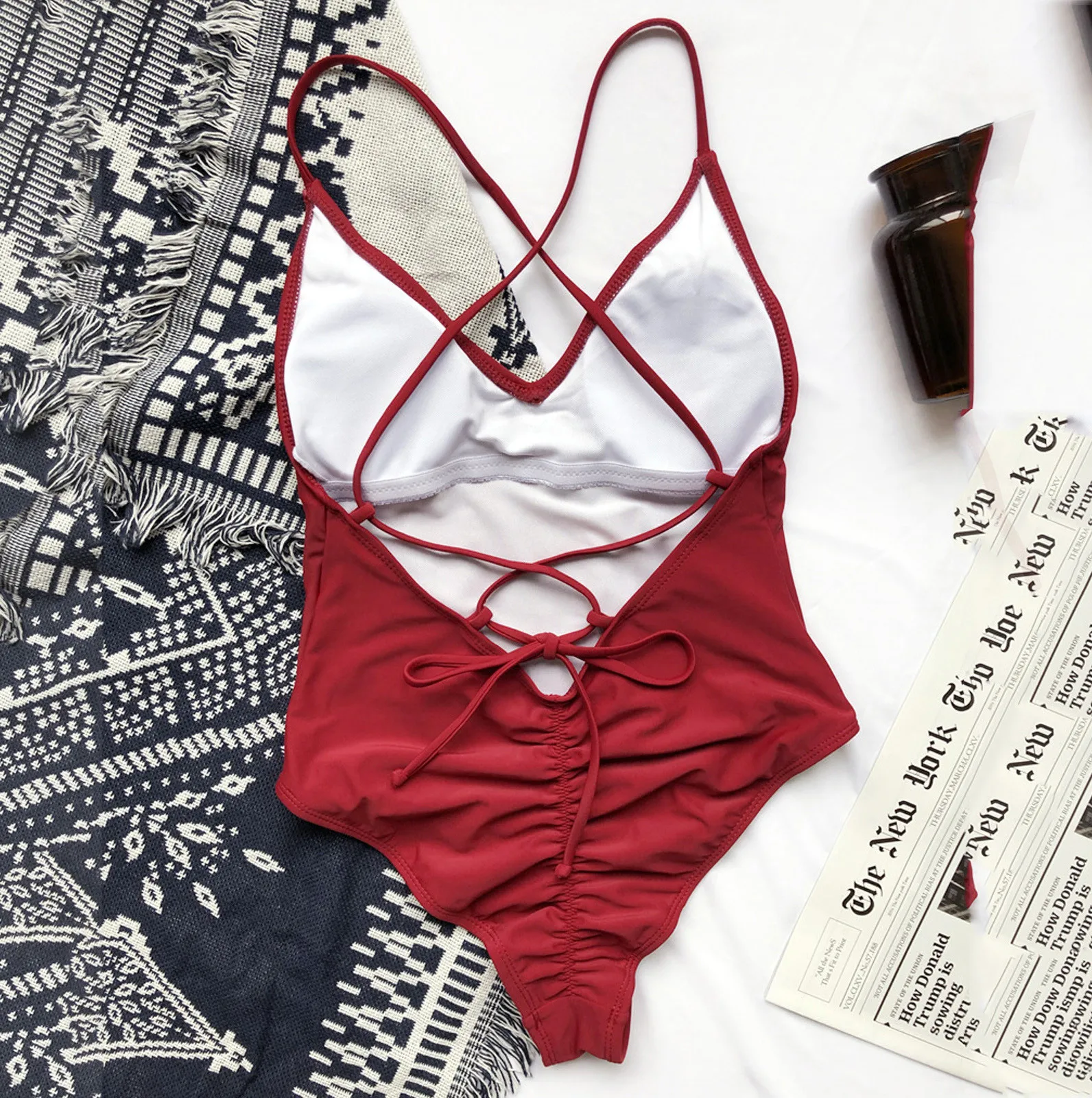 Women’s Sexy High-Cut Push-Up Bikini Set – Solid Color, Lace-Up One-Piece Swimwear for Beach Outfits Beachwear Swimwear