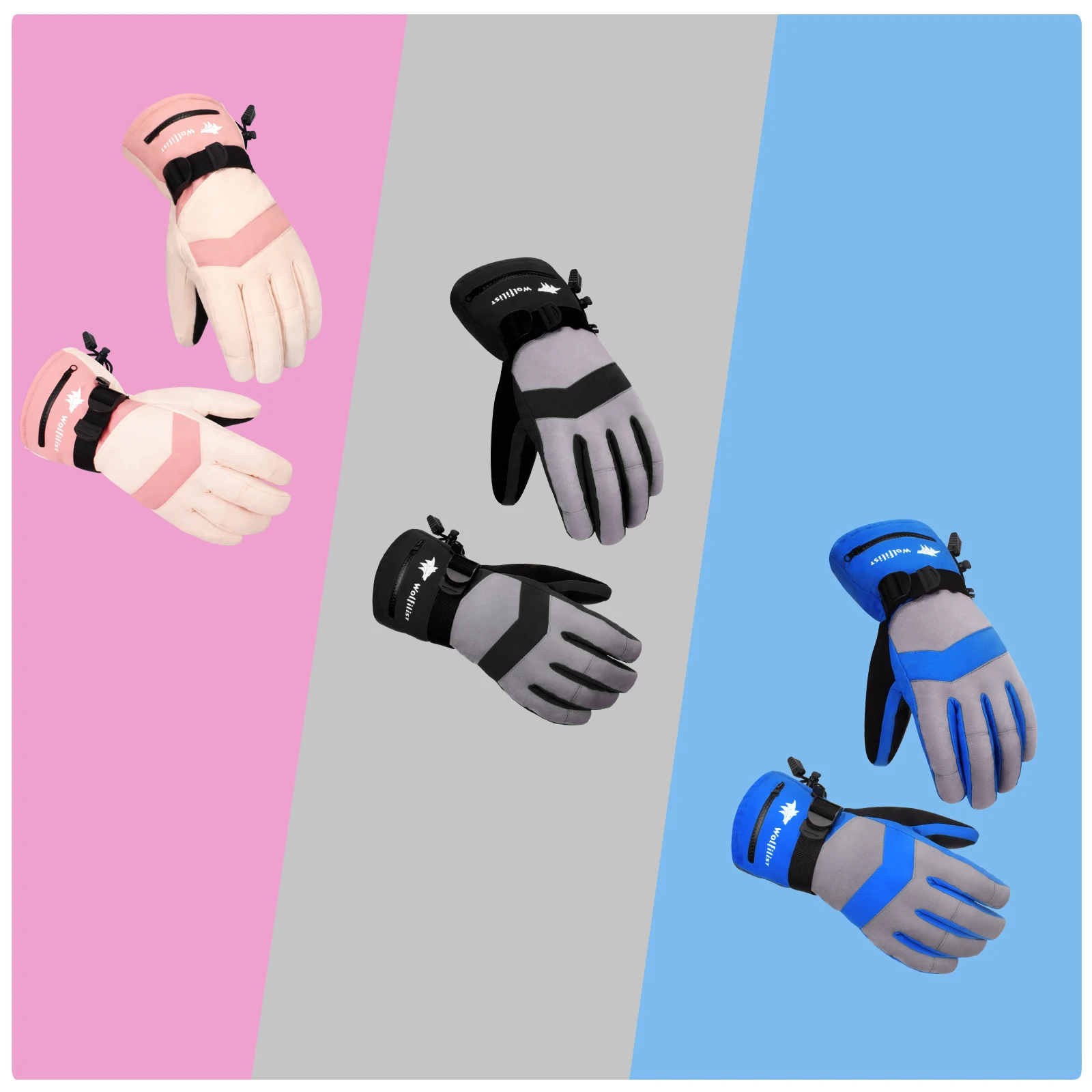 WOLFILIST Ski Gloves Waterproof Windproof - 3M Thinsulate Insulated Warm Snow Gloves with Zipper Pocket 6